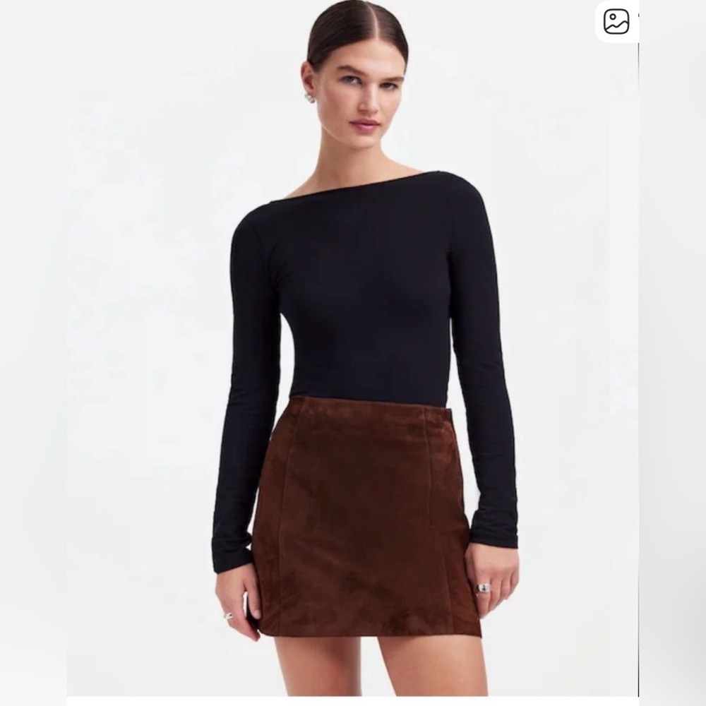 Madewell x Alexa Chung Brown Suede Mini Skirt Sz 12 Mod Dark Academia Western